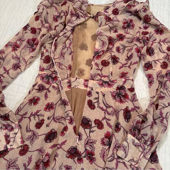For Love & Lemons Agnes Floral Plunge Mini Dress in Soft Rose XS - Picture 13 of 13